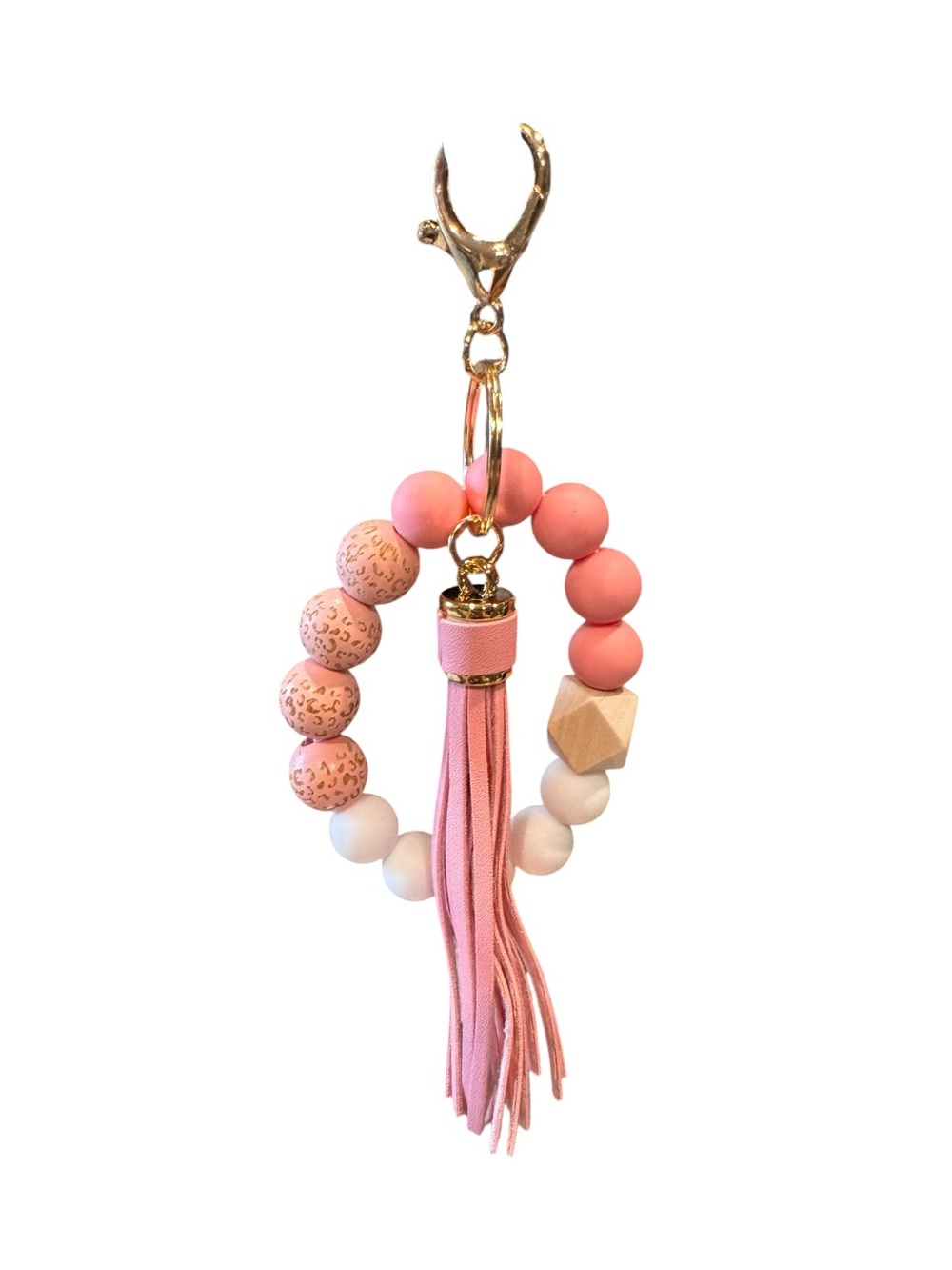 Pink Beaded Tassel Keyring Wristlet - Women Accessories